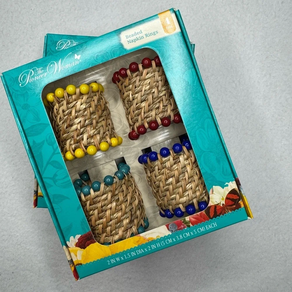 Beaded Rattan Napkin Rings Set of 8 / 2 Boxes Pioneer Woman New boho bohemian